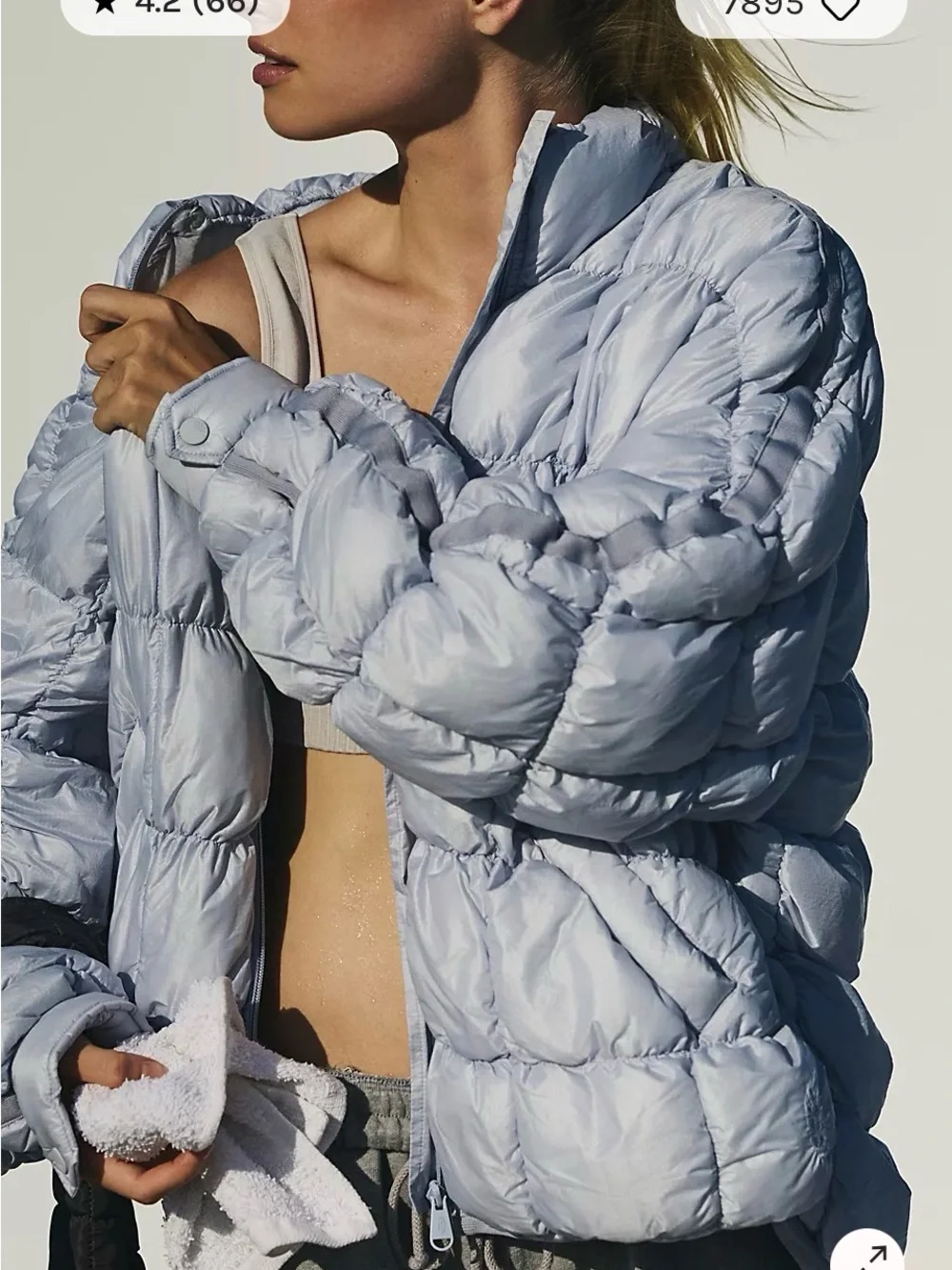 Free People Pippa Scrunchy Glossy Packable Puffer Ice Grey Jacket